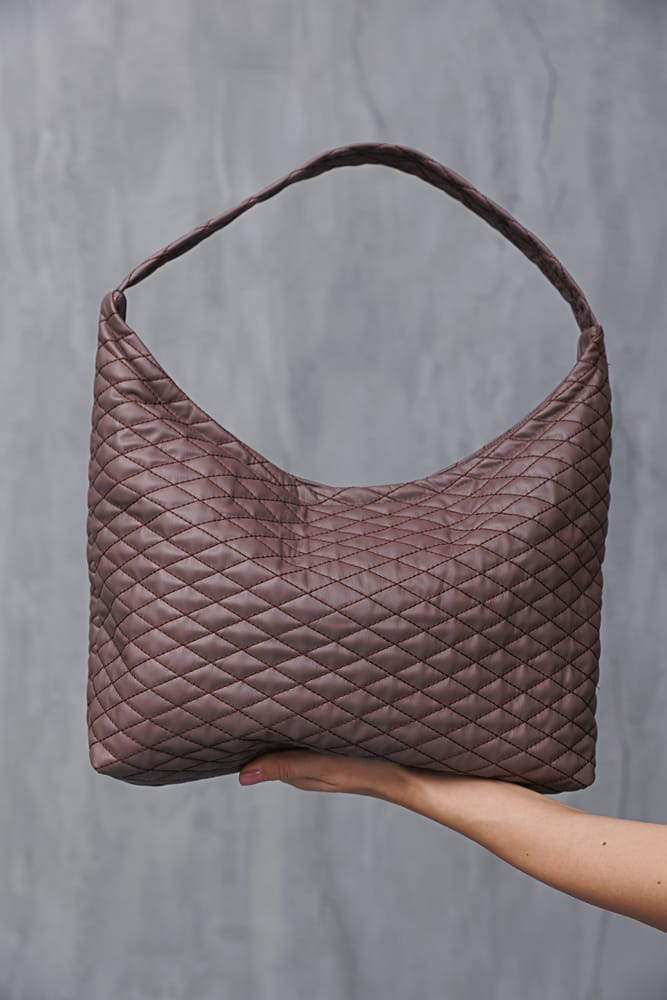 Women's brown bag with quilted eco-leather