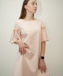 Light pink dress with roses on the sleeves