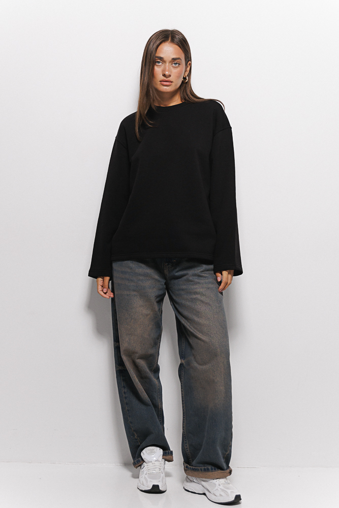 Жіночий світшот oversize без манжет чорний
