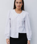 White blouse with turn-down collar with embroidery