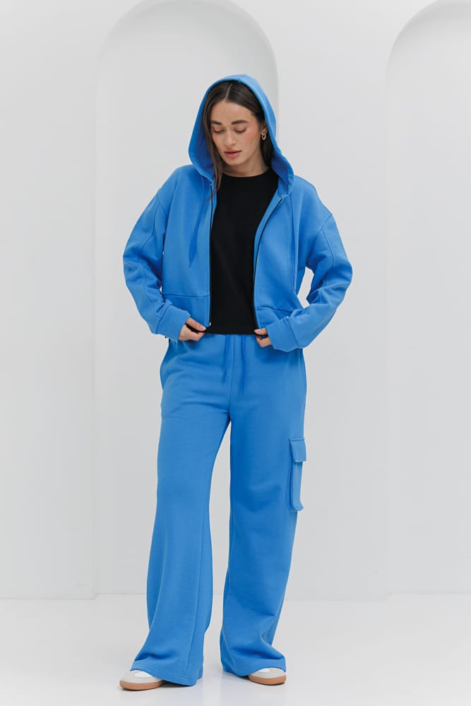 Light blue women's tracksuit with zippered hoodie