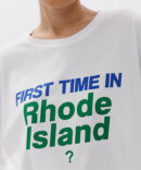 Жіноча футболка оверсайз молочна з написом First time in Rhode Island?