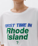 Жіноча футболка оверсайз молочна з написом First time in Rhode Island?