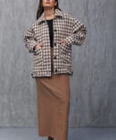 Women's oversize beige houndstooth coat