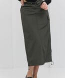 Khaki raincoat midi skirt with back slit