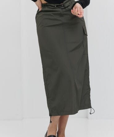 Khaki raincoat midi skirt with back slit