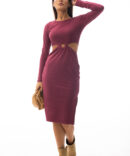 Knitted sheath dress with cutouts at the waist burgundy