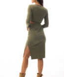 Knitted sheath dress with cutouts at the waist olive