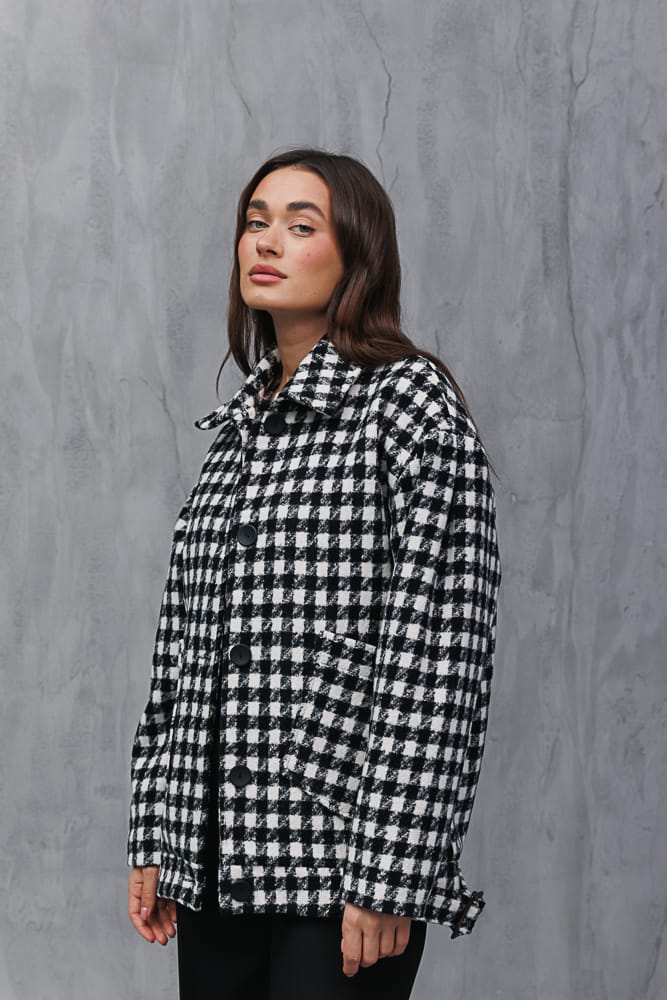 Women's oversize black houndstooth short coat