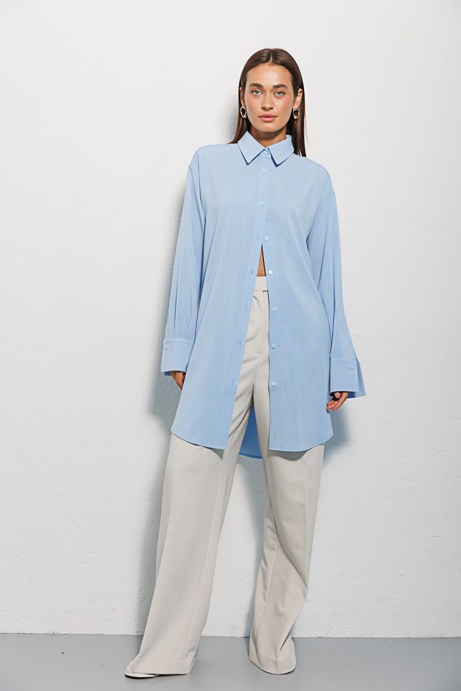 Women's long shirt blue with a semicircular bottom