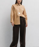 Women's oversize beige shirt with a yoke on the back