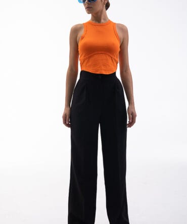 Cropped women's orange tank top with a seam under the bust