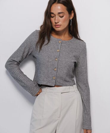 Cropped jersey cardigan gray with melange