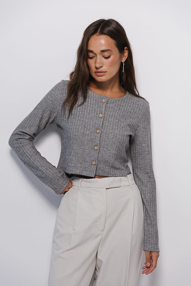 Cropped jersey cardigan gray with melange