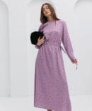 Long lilac floral dress with waist ties