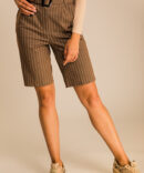 Women's office-style Bermuda shorts brown striped