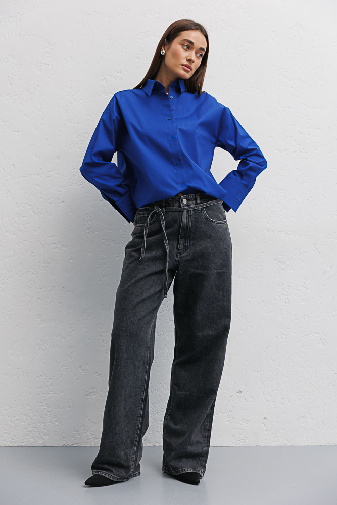 Жіноча сорочка oversize електрик з кокеткою на спині