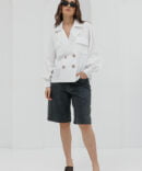 Women's linen jacket in milk color with voluminous sleeves