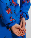 Midi dress with long sleeves blue in floral