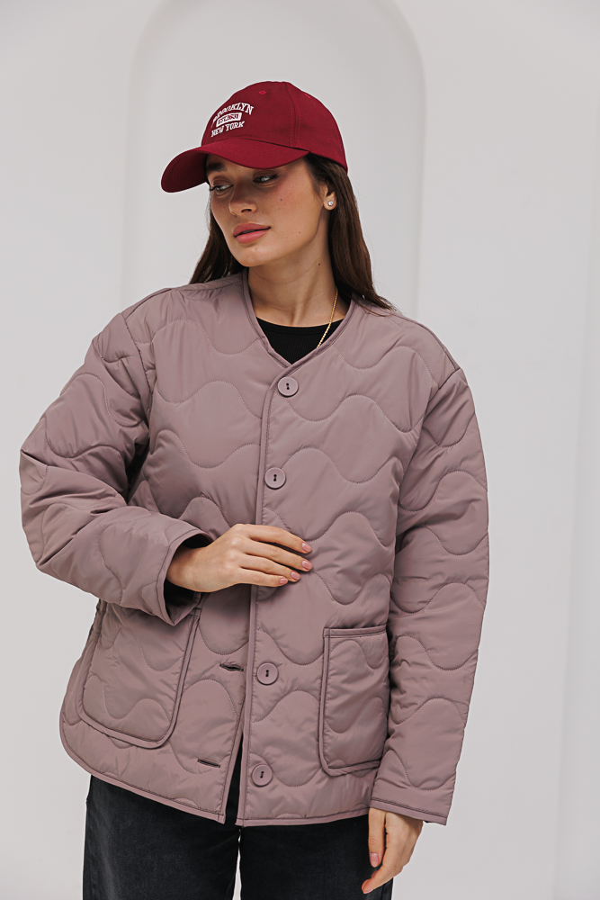 Demi-season mocha jacket quilted with waves