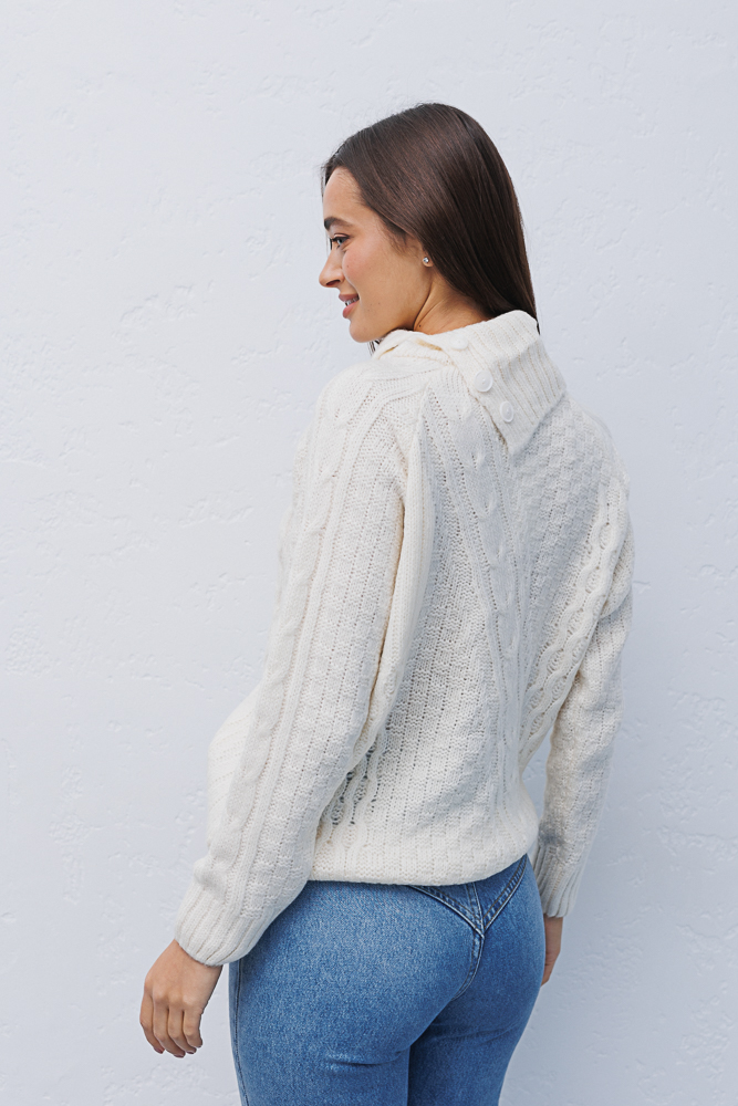 Women's knitted milk sweater with a button-down collar