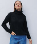 Women's knitted sweater black with a button-down collar