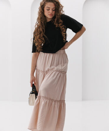 Summer tiered maxi skirt in light beige