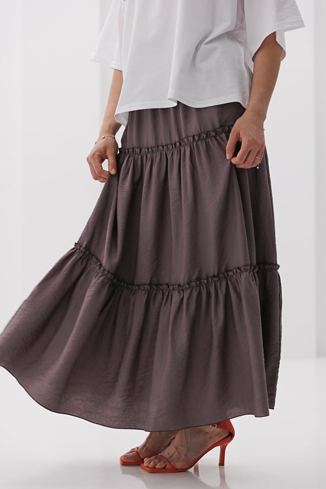 Summer tiered maxi skirt in graphite