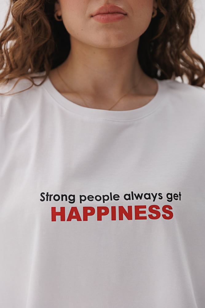 Women's T-shirt with the inscription Strong people always get happiness white