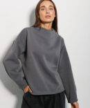 Women's warm gray sweatshirt with a zipper on the shoulder