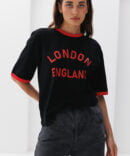 Women's T-shirt with the inscription London England black with red edging