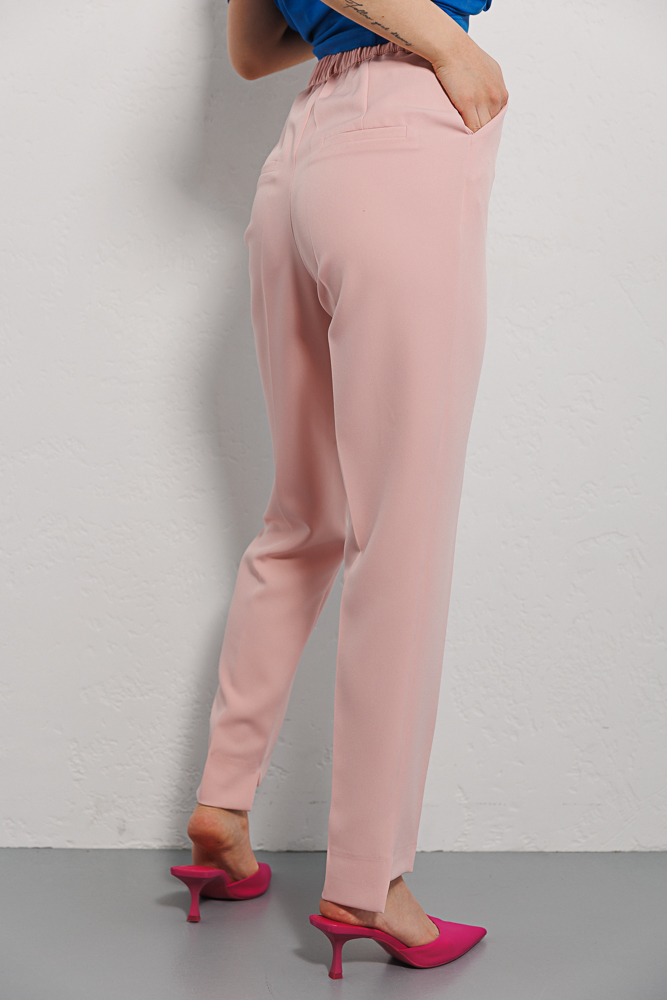 Women's powder trousers with an asymmetrical bottom