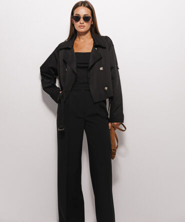 Women's short trench coat in black