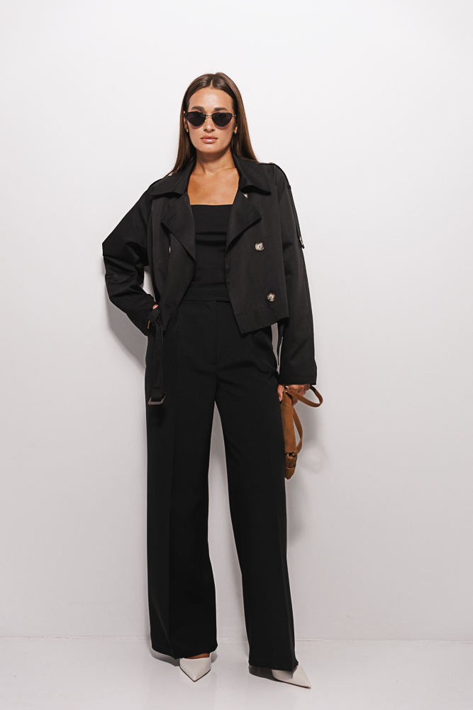 Women's short trench coat in black