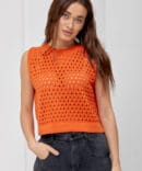 Knitted lace oversized crop top in orange.