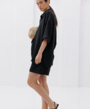 Summer women's suit with shorts and oversized shirt black