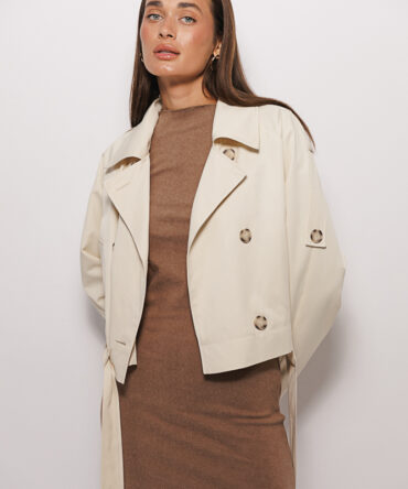 Women's short trench coat in light beige