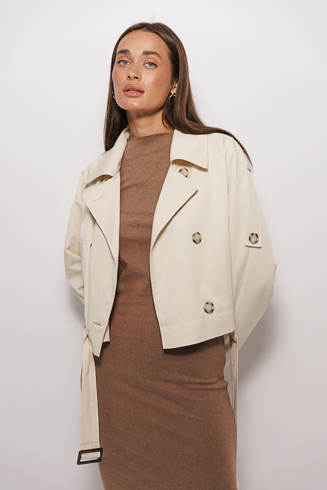 Women's short trench coat in light beige