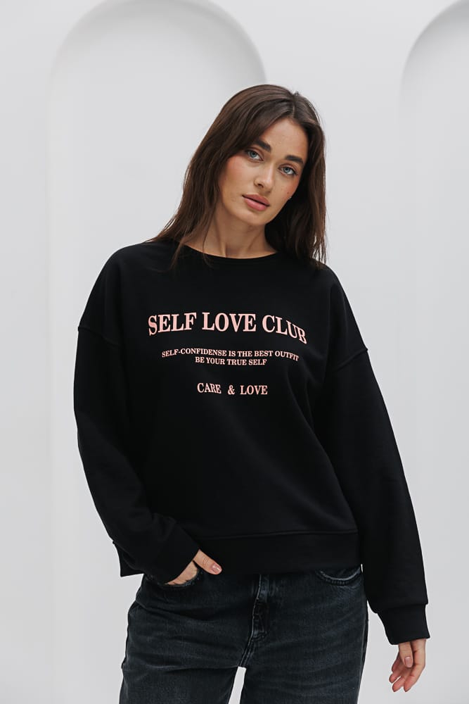 Women's black sweatshirt with the print "Self Love Club."