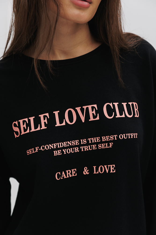 Жіночий світшот з принтом Self love club чорний