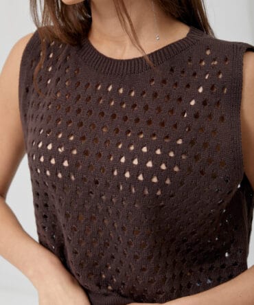 Knitted lace oversized dark brown crop top