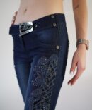 Jeans with embroidery and rhinestones on the sides and buckle