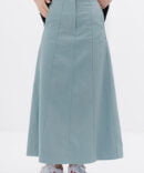 Long trapeze skirt in mint cotton.