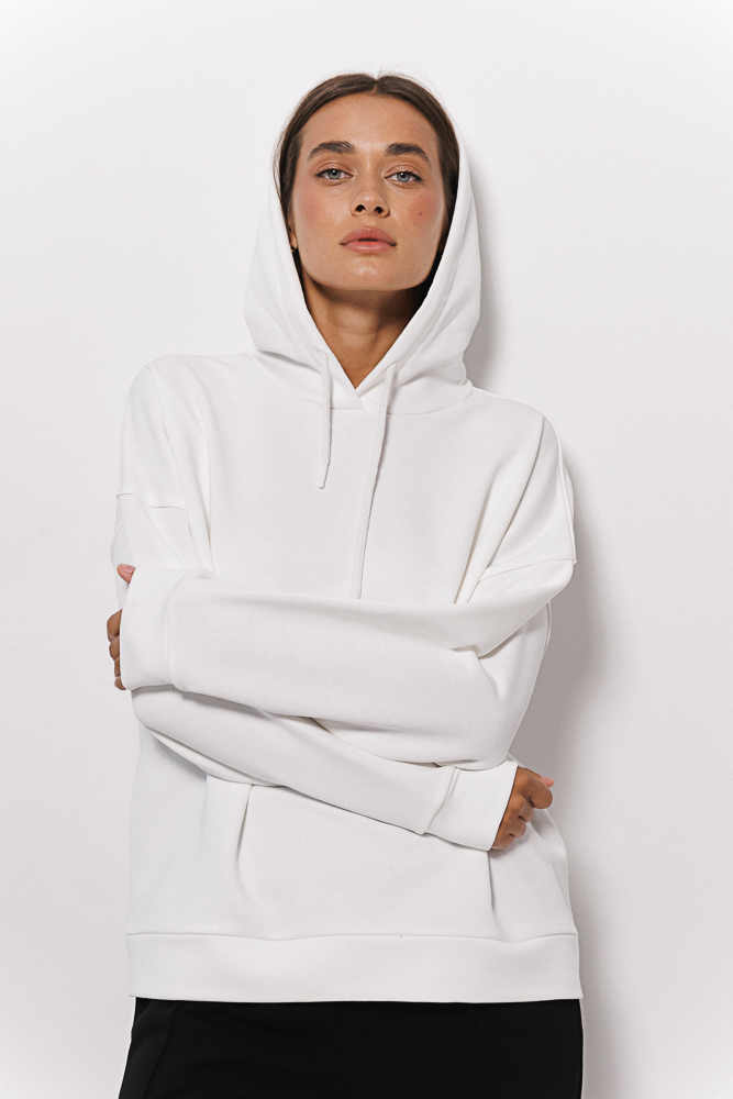 Women's oversized milky hoodie with a drawstring in the hood