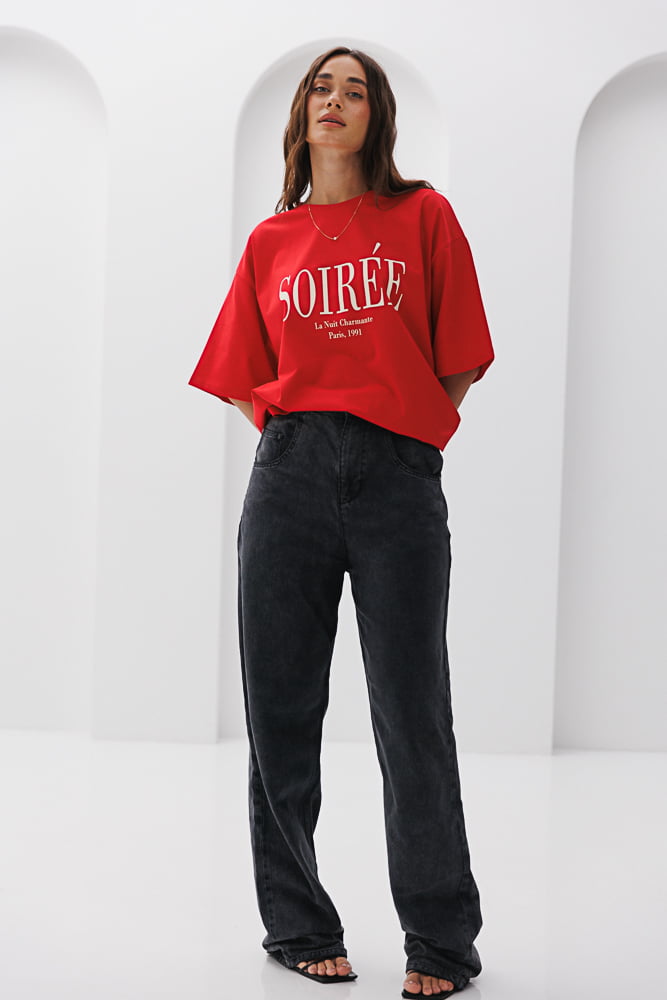 Women's T-shirt red with a print Soirée La Nuit Charmante Paris