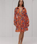 Short floral dress orange with long sleeves