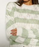 Women's knitted jumper openwork milky with mint stripes