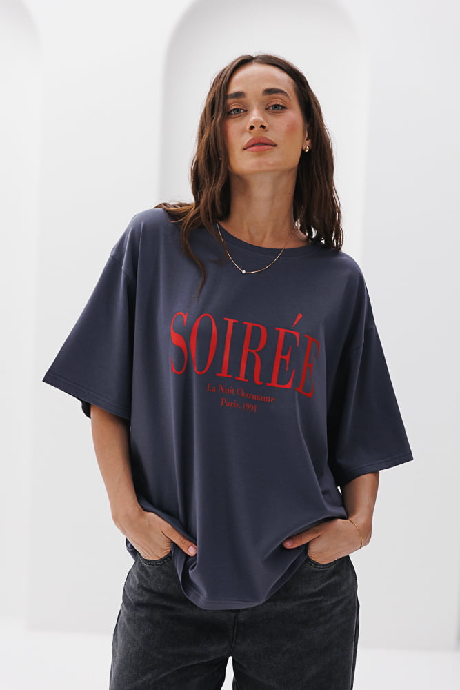 Women's graphite T-shirt with print Soirée La Nuit Charmante Paris