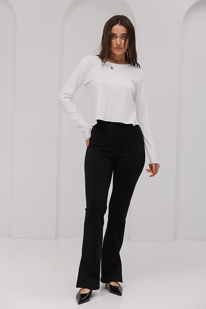 Women's flared trousers black with slits at the bottom