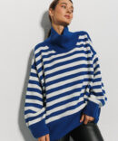 Knitted women's sweater oversize jeans with milk stripes